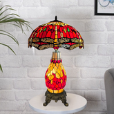 Red Tiffany Style Cluster Table Lamp 16 Inch